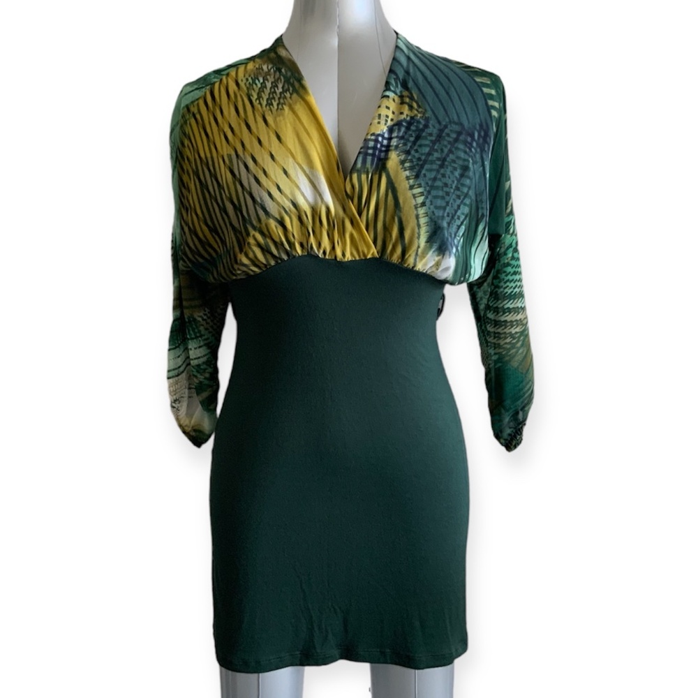 Festive Green Yellow Stretch Mini Dress size S-M